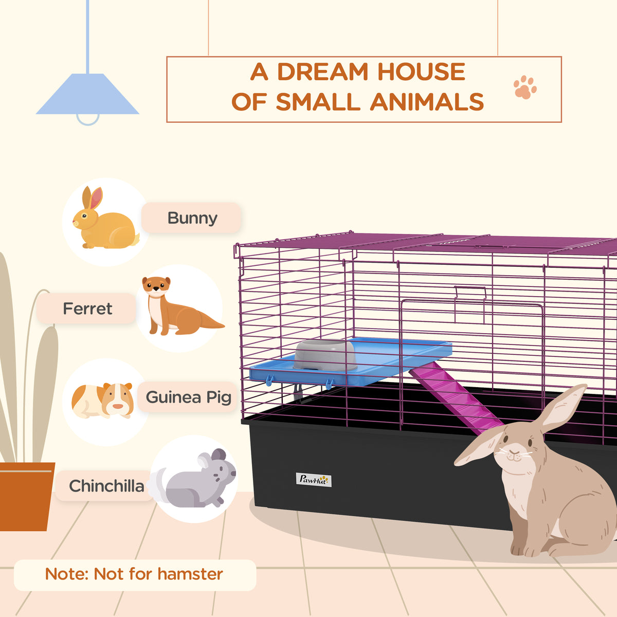 PawHut Small Animal Cage with Platform – 99cm – product view 4