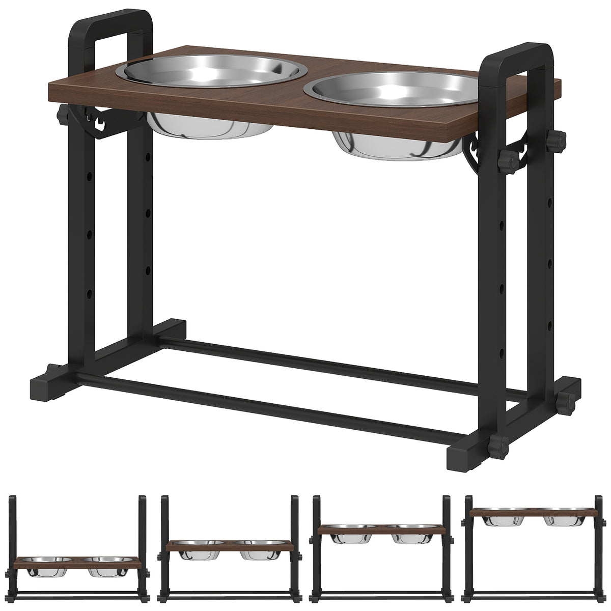 PawHut Adjustable Raised Dog Bowls – Four Heights – product view 1