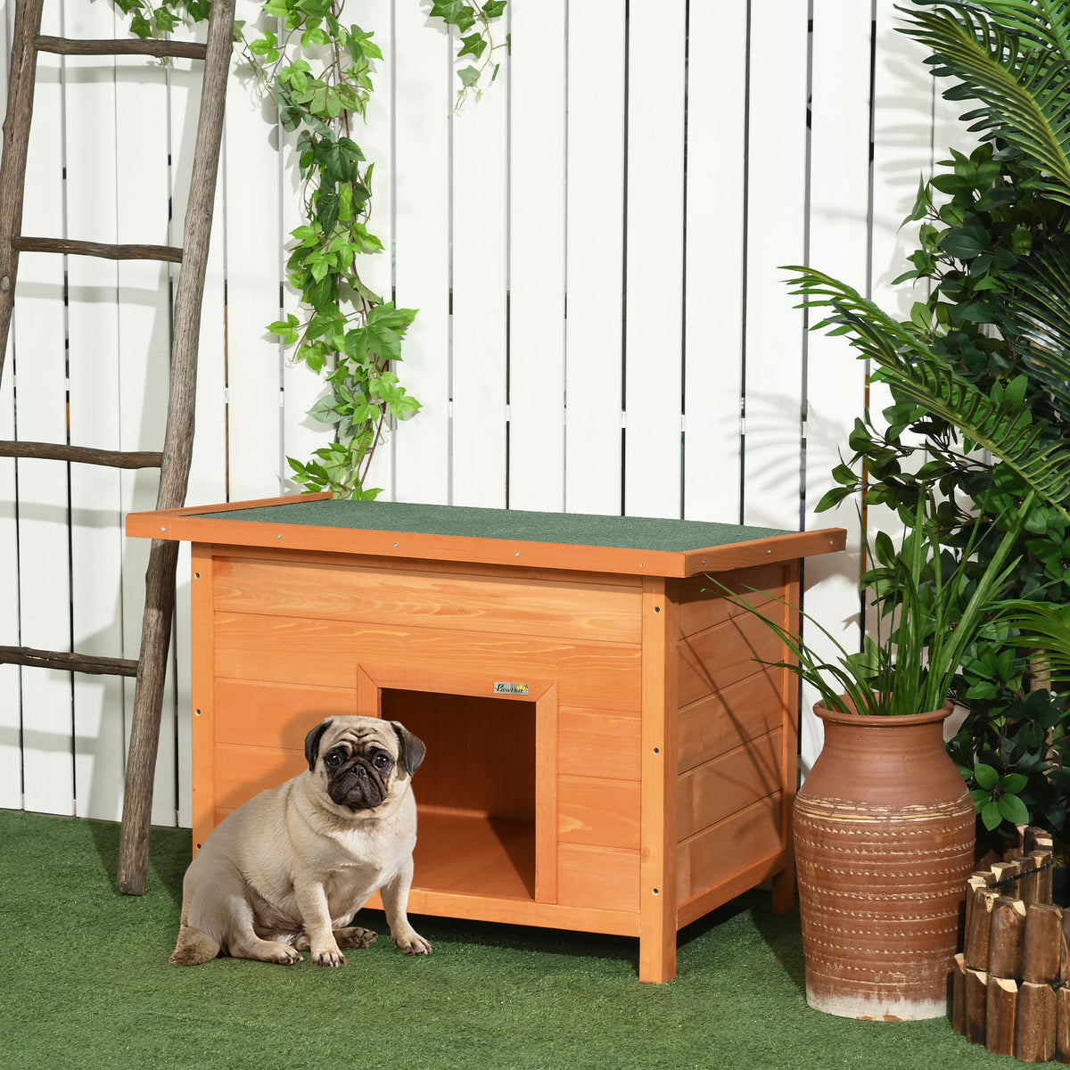 PawHut Wooden Dog Kennel with Opening Roof – 82cm – product view 2