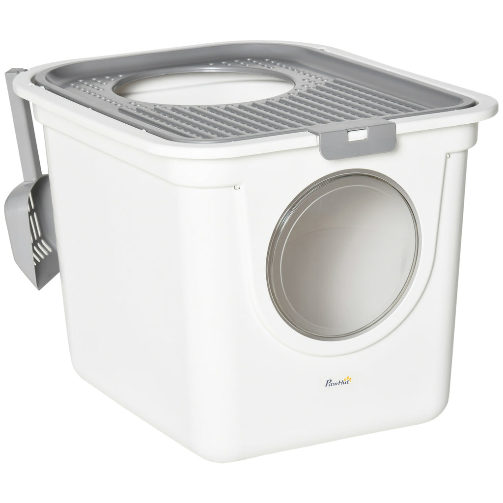 PawHut Top-Exit Cat Litter Box & Scoop – White – product view 1