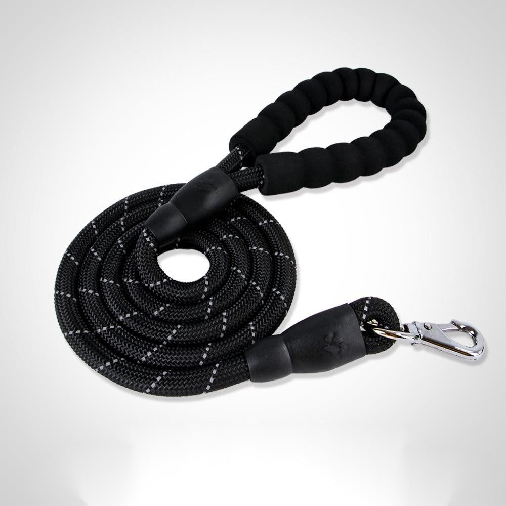 Black rope-style dog lead with a padded handle