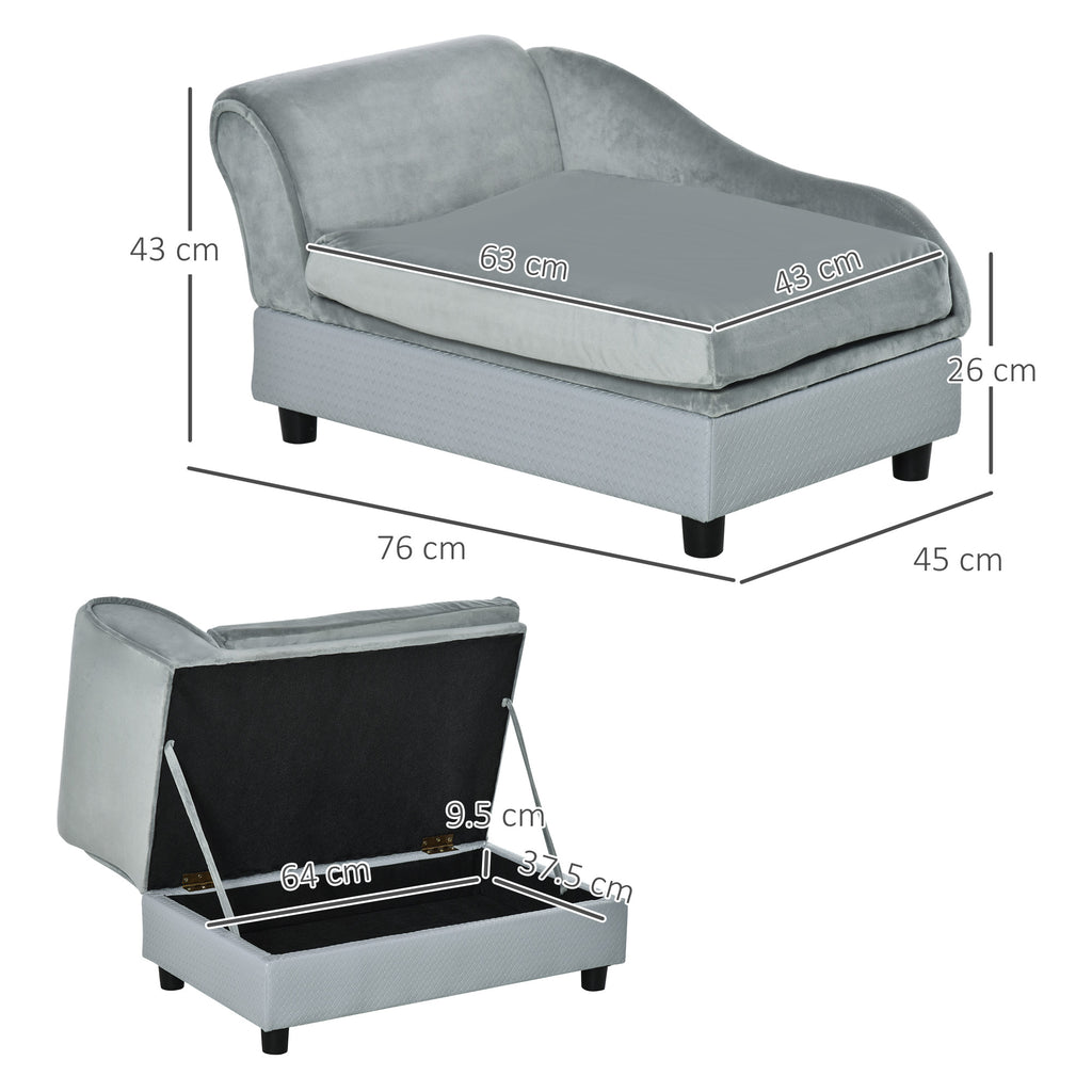 PawHut Pet Sofa with Hidden Storage – Light Grey – product view 3