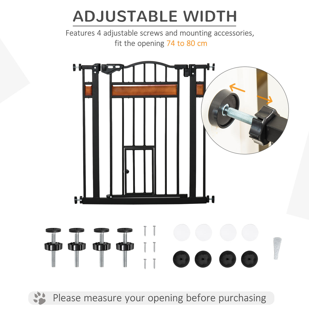 Auto-close pet gate with cat flap – black – image 3