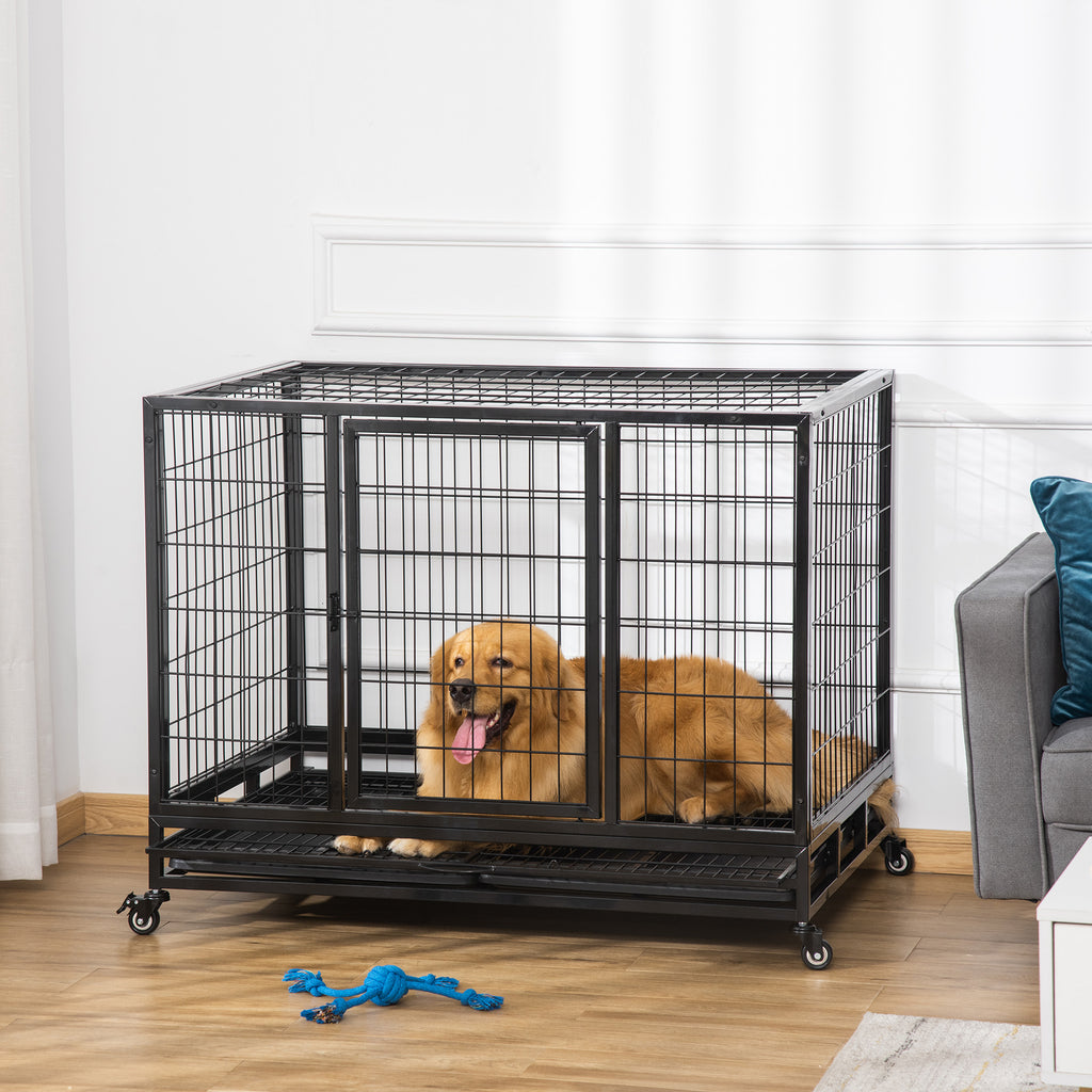 PawHut Heavy-Duty Dog Crate on Wheels – 109cm – product view 2