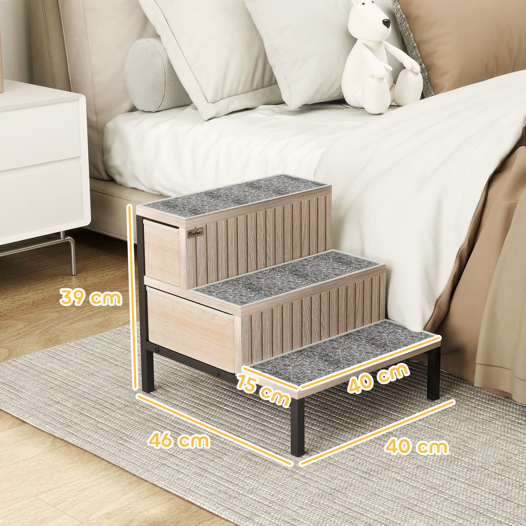 PawHut Pet Steps with Storage Drawers – Oak Tone – product view 3