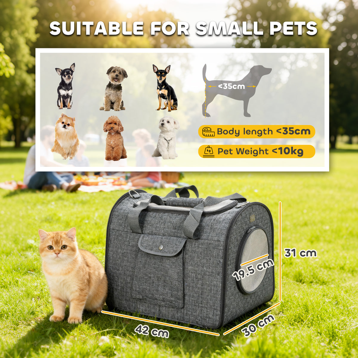 PawHut Soft Cat Carrier – Grey, 42cm – product view 3