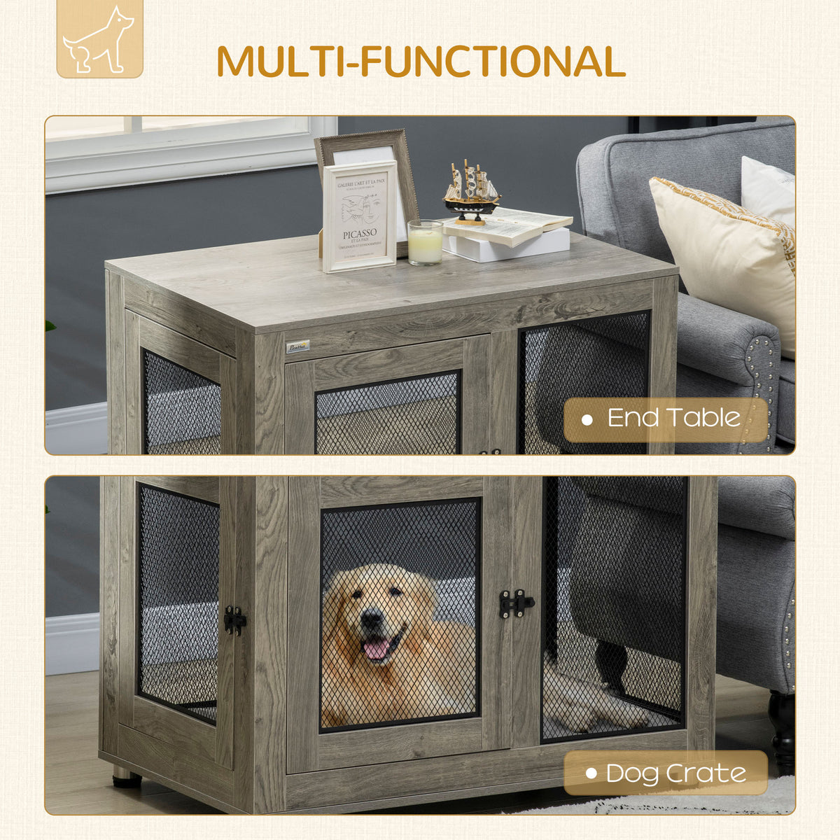 Two-door dog crate side table – image 2