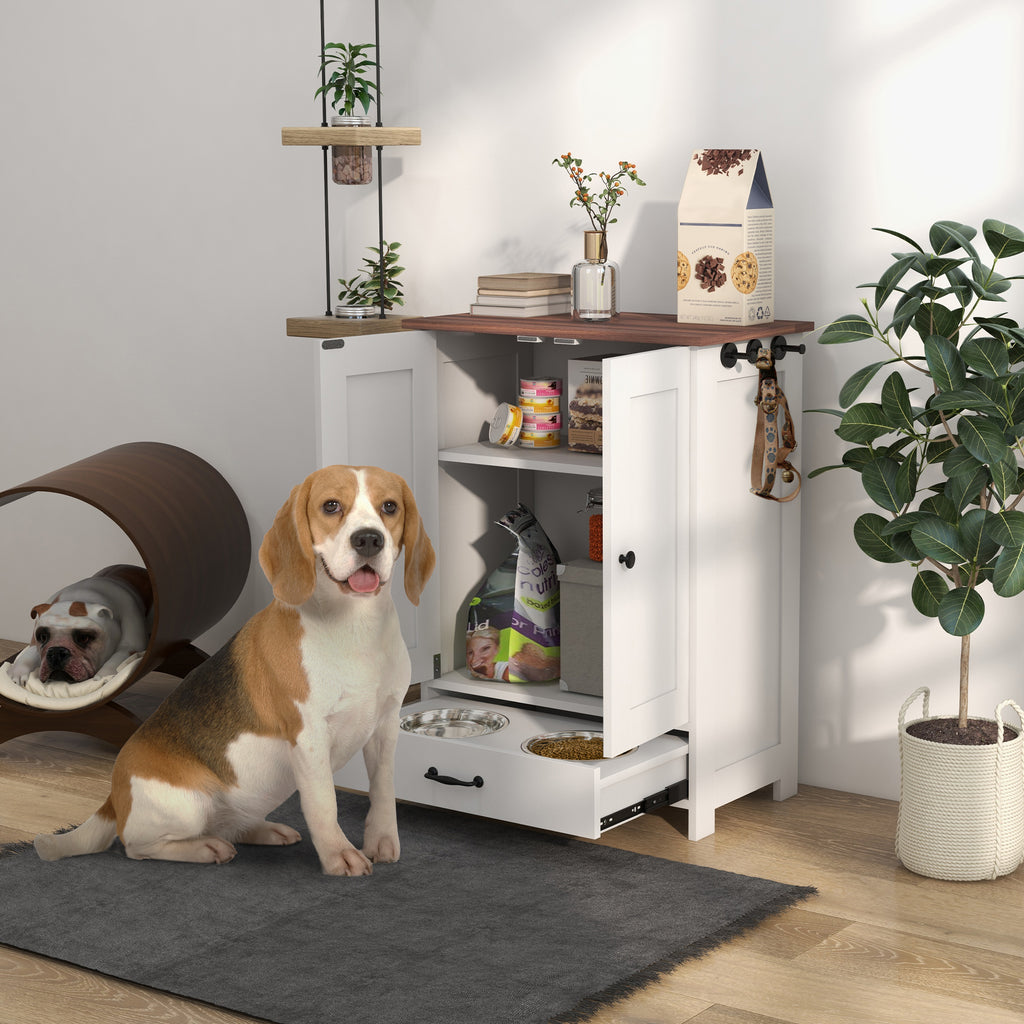 PawHut Feeding Storage Station with Hooks – White – product view 2