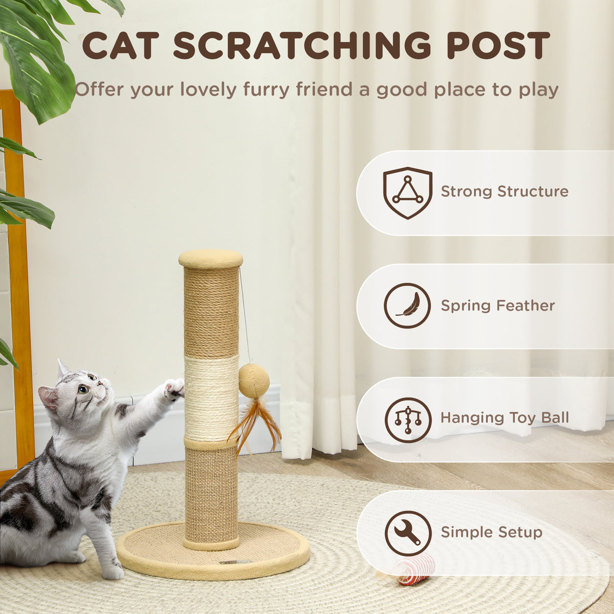 PawHut Multi-Texture Cat Scratch Post – 47cm – product view 5
