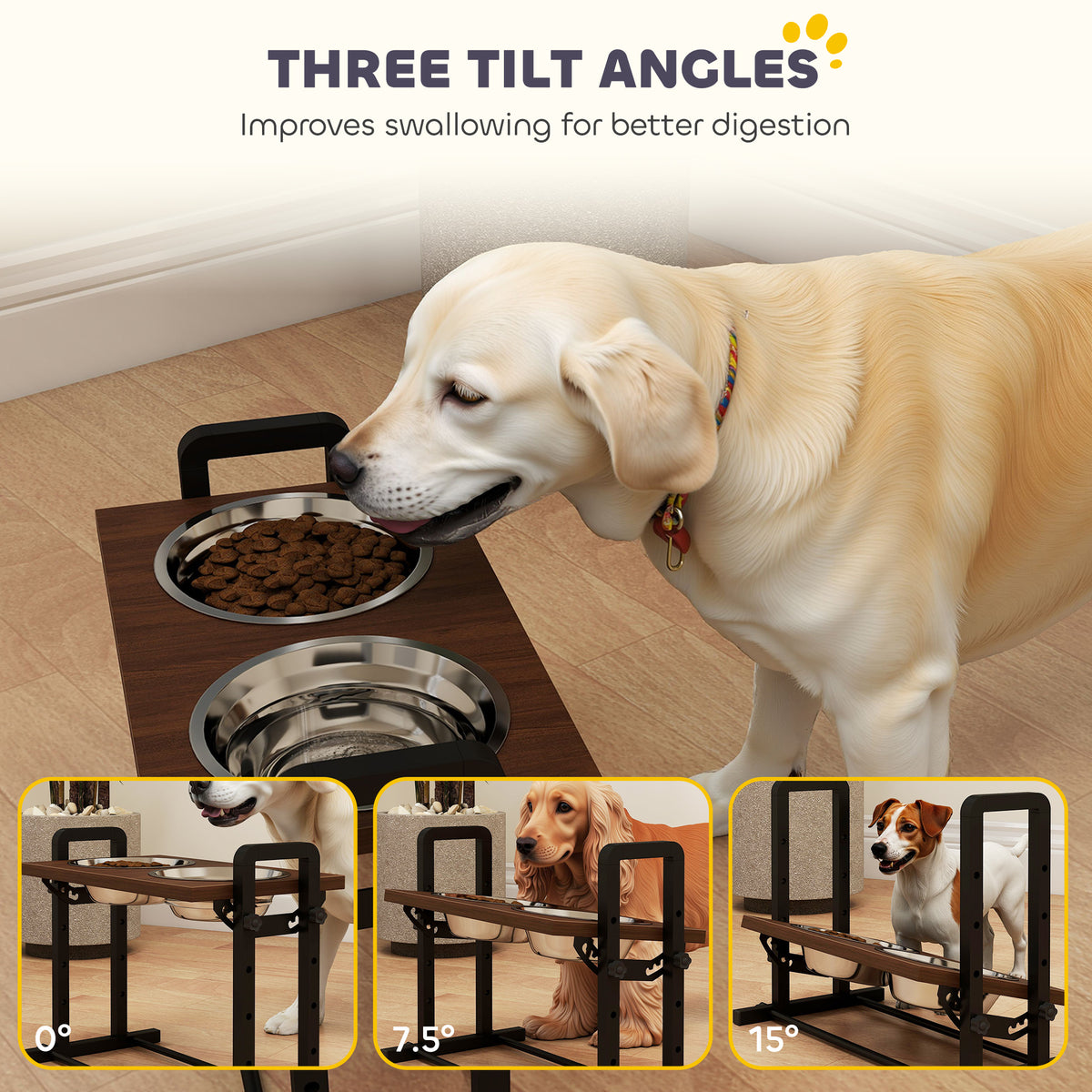 PawHut Adjustable Raised Dog Bowls – Four Heights – product view 5