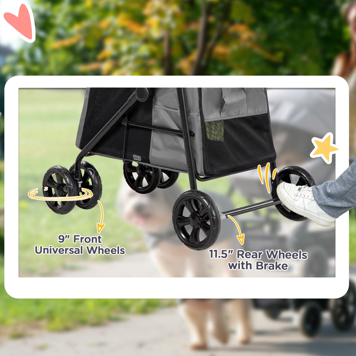 Four-wheel dog stroller – grey – image 3