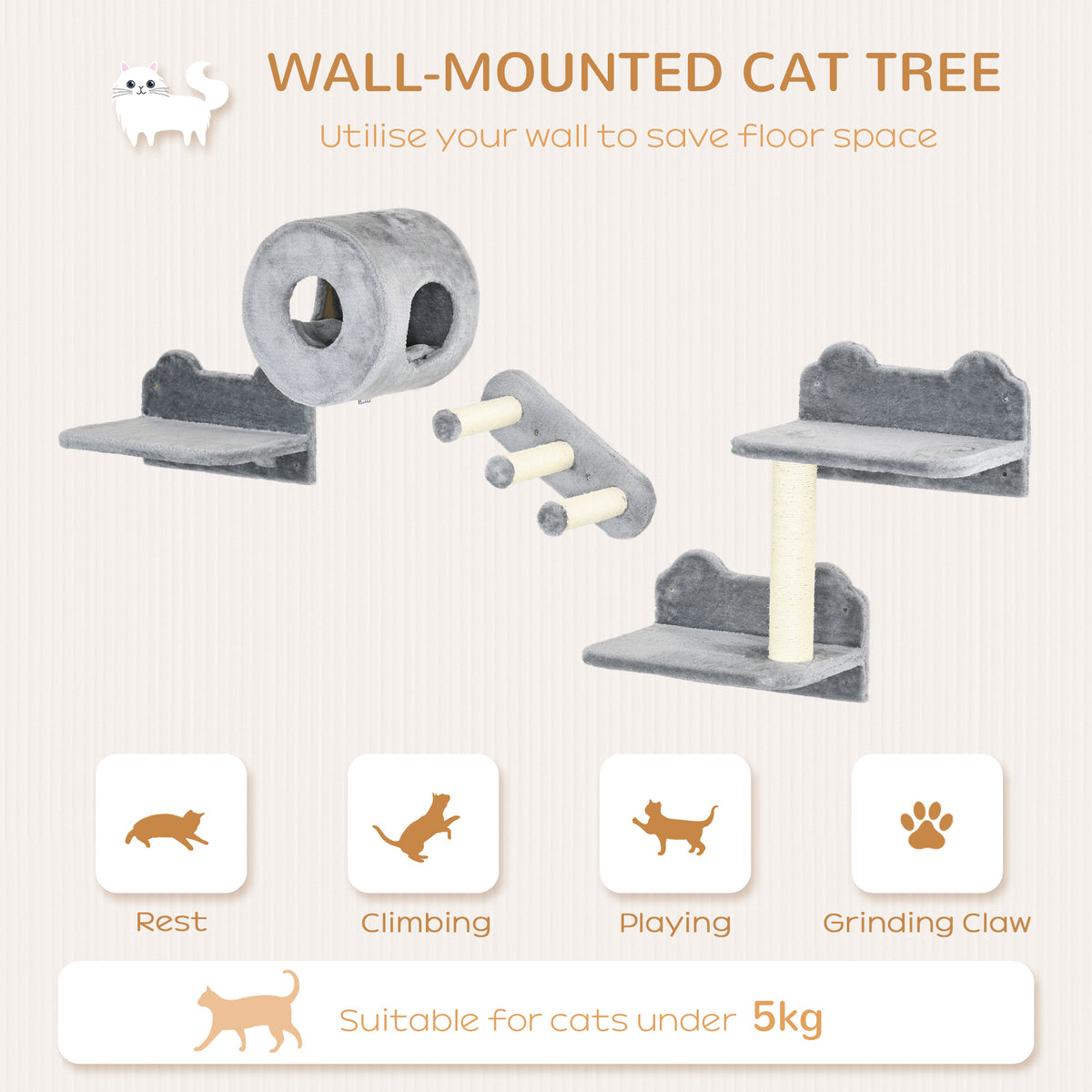 Grey wall-mounted cat tree – image 4