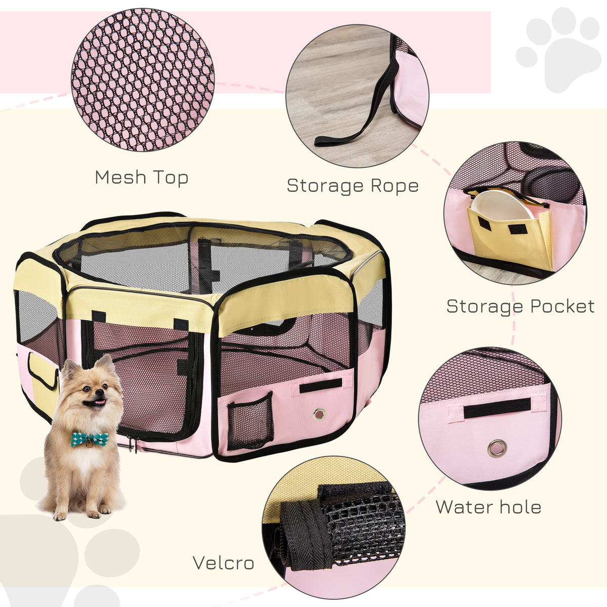 PawHut Folding Fabric Pet Playpen – Pink, 90cm – product view 4