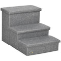 PawHut Three-Step Pet Stairs with Storage – Grey – product view 1