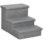 PawHut Three-Step Pet Stairs with Storage – Grey – product view 1