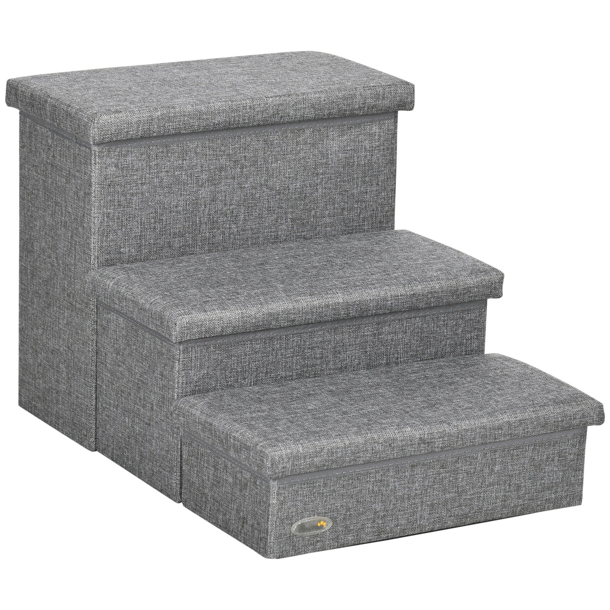 PawHut Three-Step Pet Stairs with Storage – Grey – product view 1