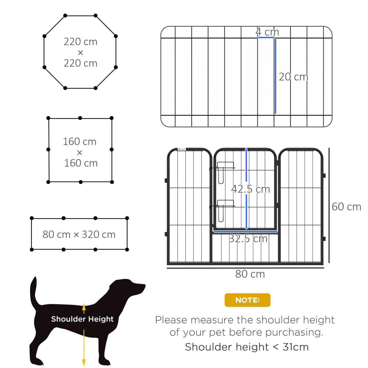 PawHut Eight-Panel Metal Dog Playpen – Grey – product view 3