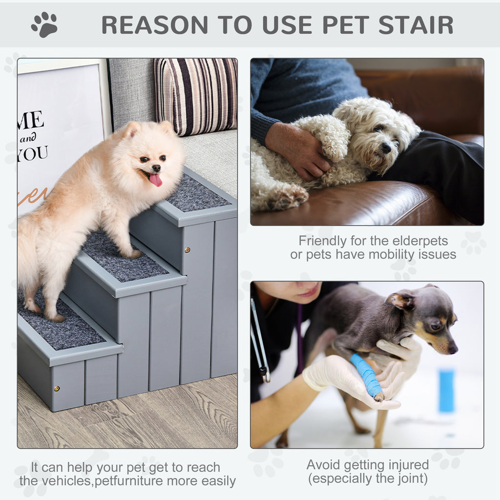 PawHut Wooden Pet Steps with Storage – Grey – product view 4
