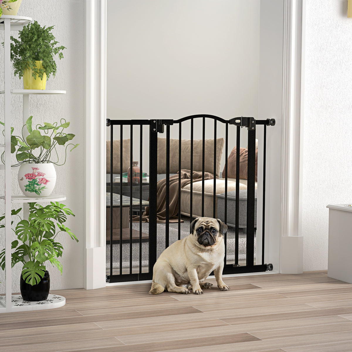 PawHut Pet Gate with 14cm Extension – Black – product view 2