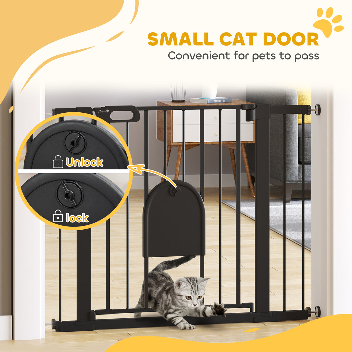 Pressure-fit dog gate with cat flap – image 3