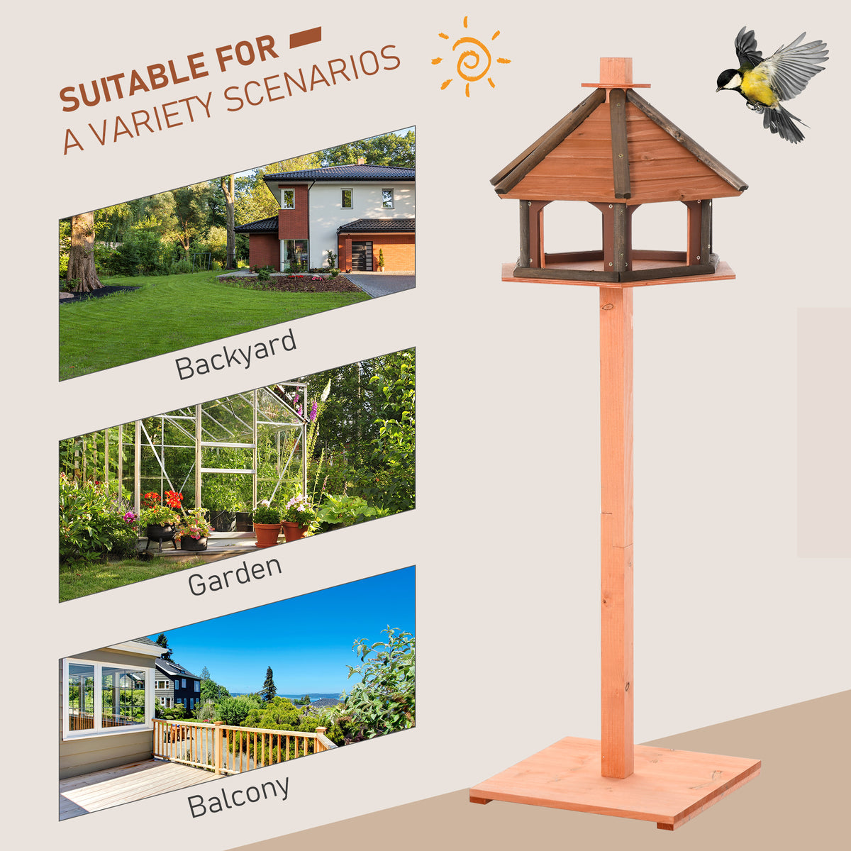 Wooden bird feeding table with roof – image 3