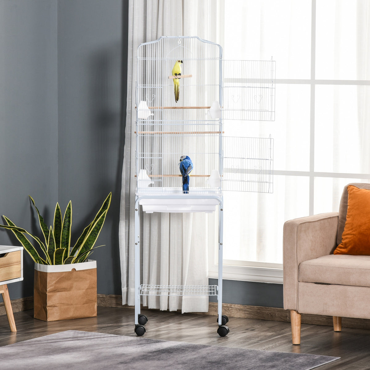 Wheeled white bird cage – image 1