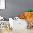 PawHut Raised Dog Feeder with Storage – White – product view 2