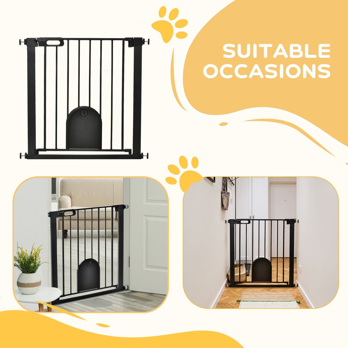 Pressure-fit dog gate with cat flap – image 1