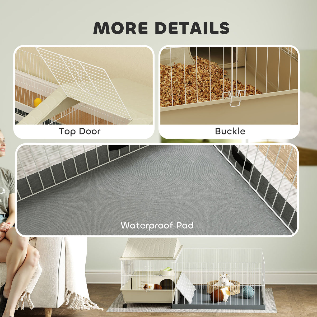 Guinea pig cage with playpen – beige – image 1