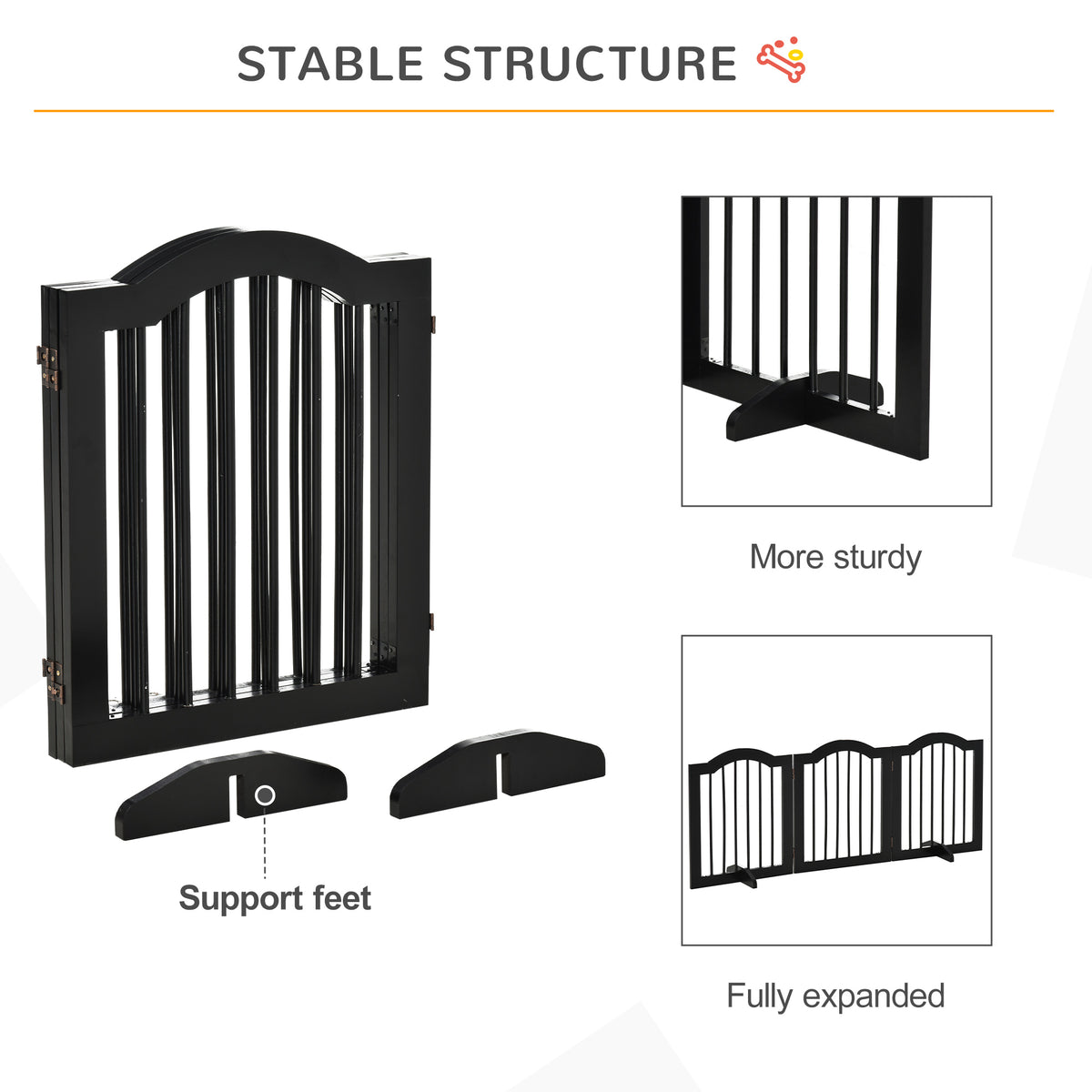 Folding wooden dog gate – black – image 2