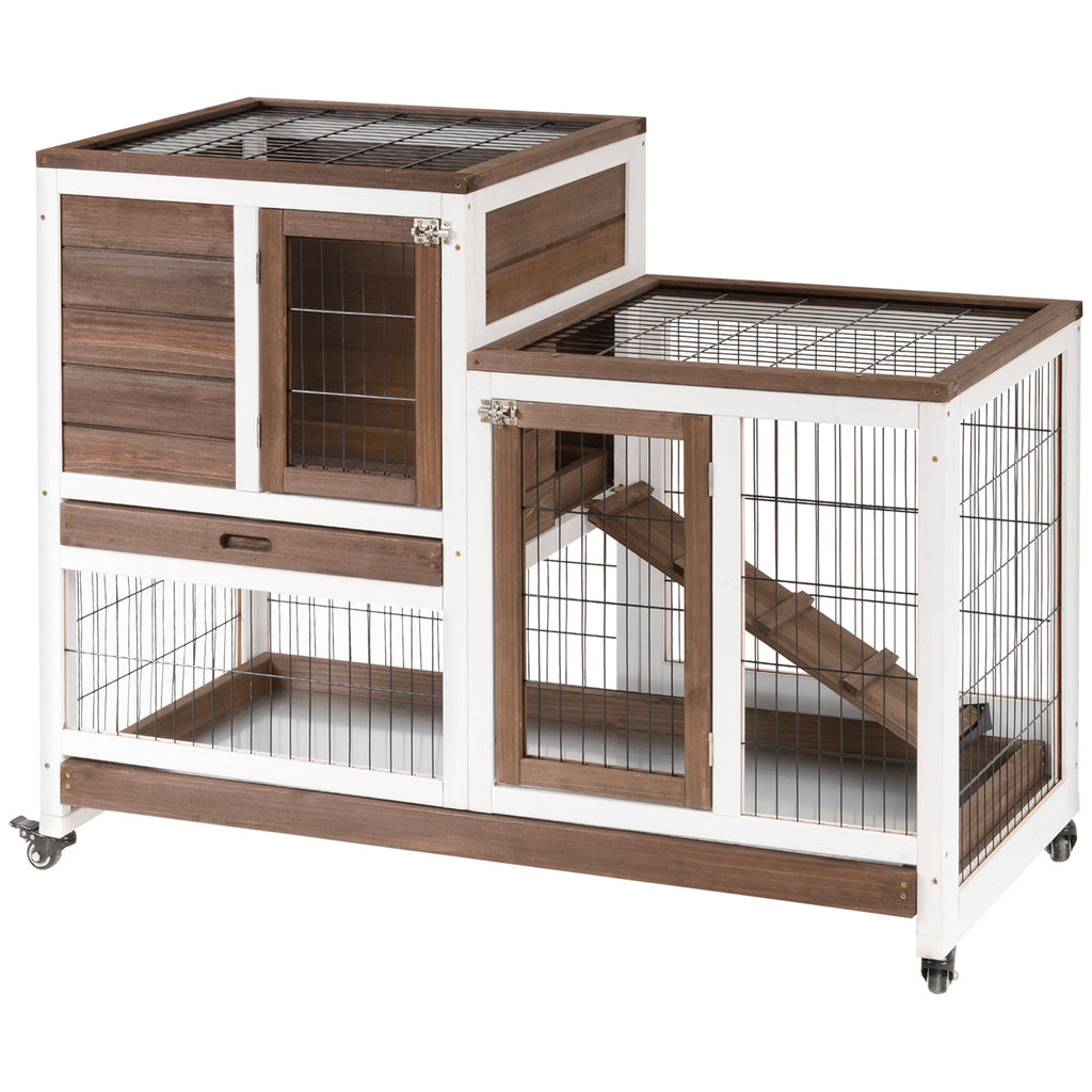 PawHut Two-Tier Rabbit Hutch on Wheels – 110cm – product view 1