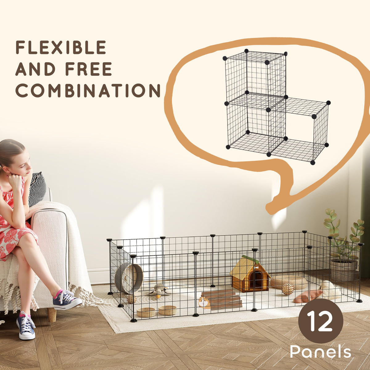 PawHut 12-Panel Wire Small Pet Playpen – Black – product view 4