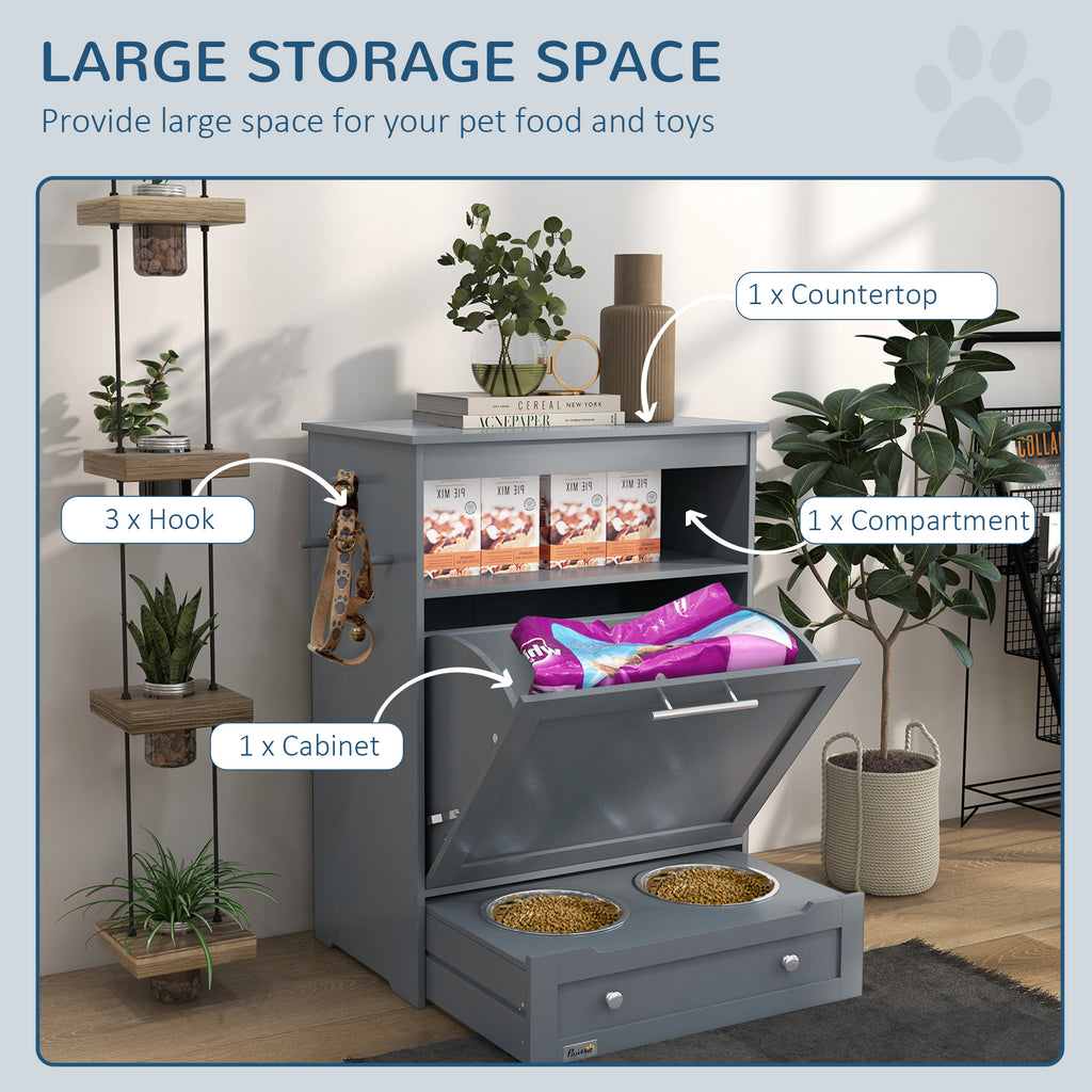 PawHut Pet Feeding Cabinet with Bowls – Grey – product view 5