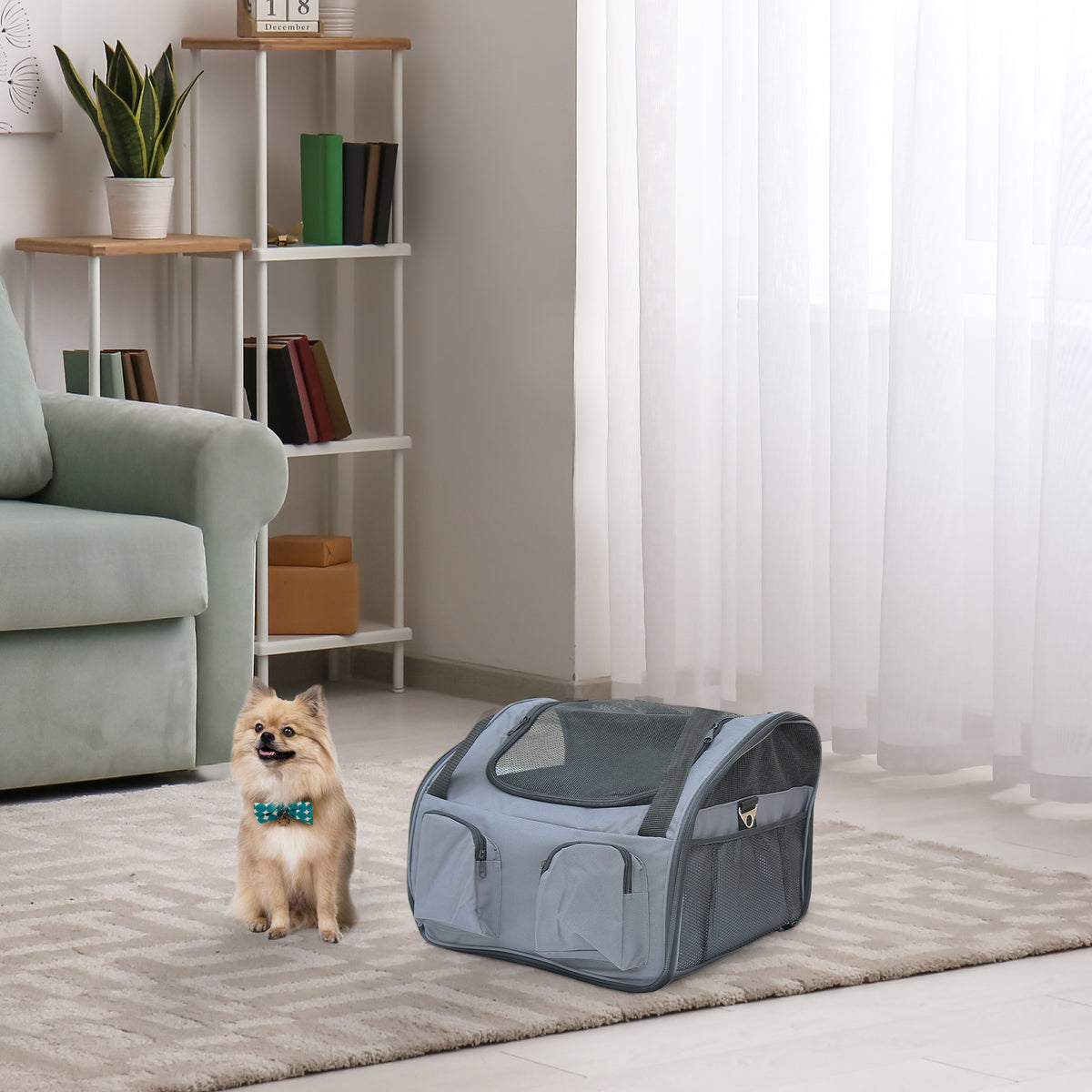 PawHut Folding Pet Carrier – Grey, 41cm – product view 2