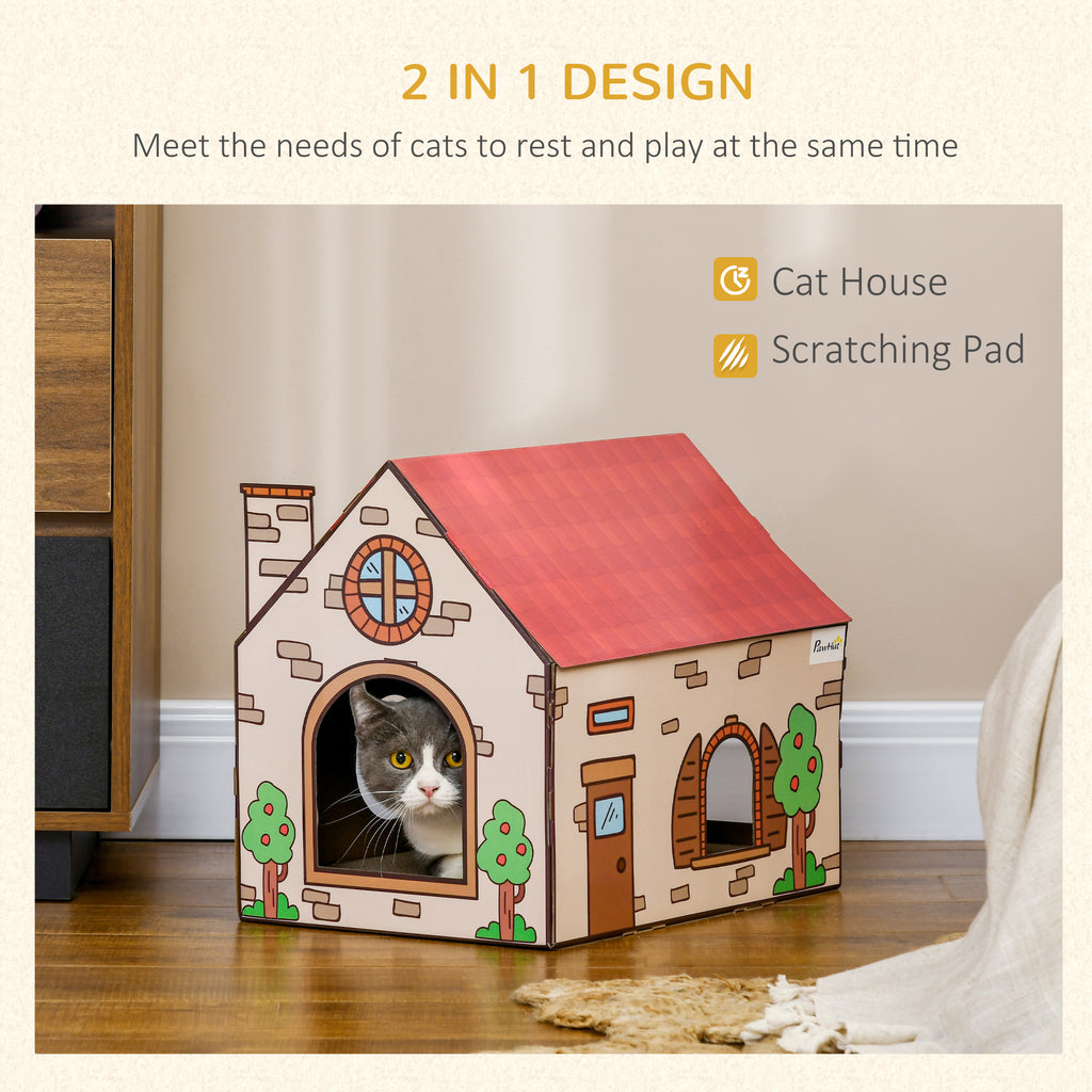 PawHut Cardboard Cat House & Scratching Board – product view 4