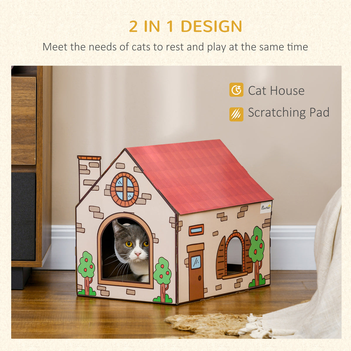 PawHut Cardboard Cat House & Scratching Board – product view 4