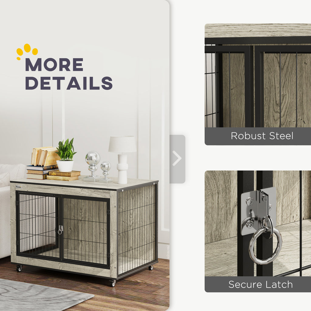 Wheeled dog crate furniture – grey – image 2
