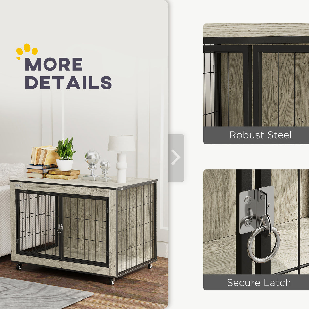 Wheeled dog crate furniture – grey – image 2