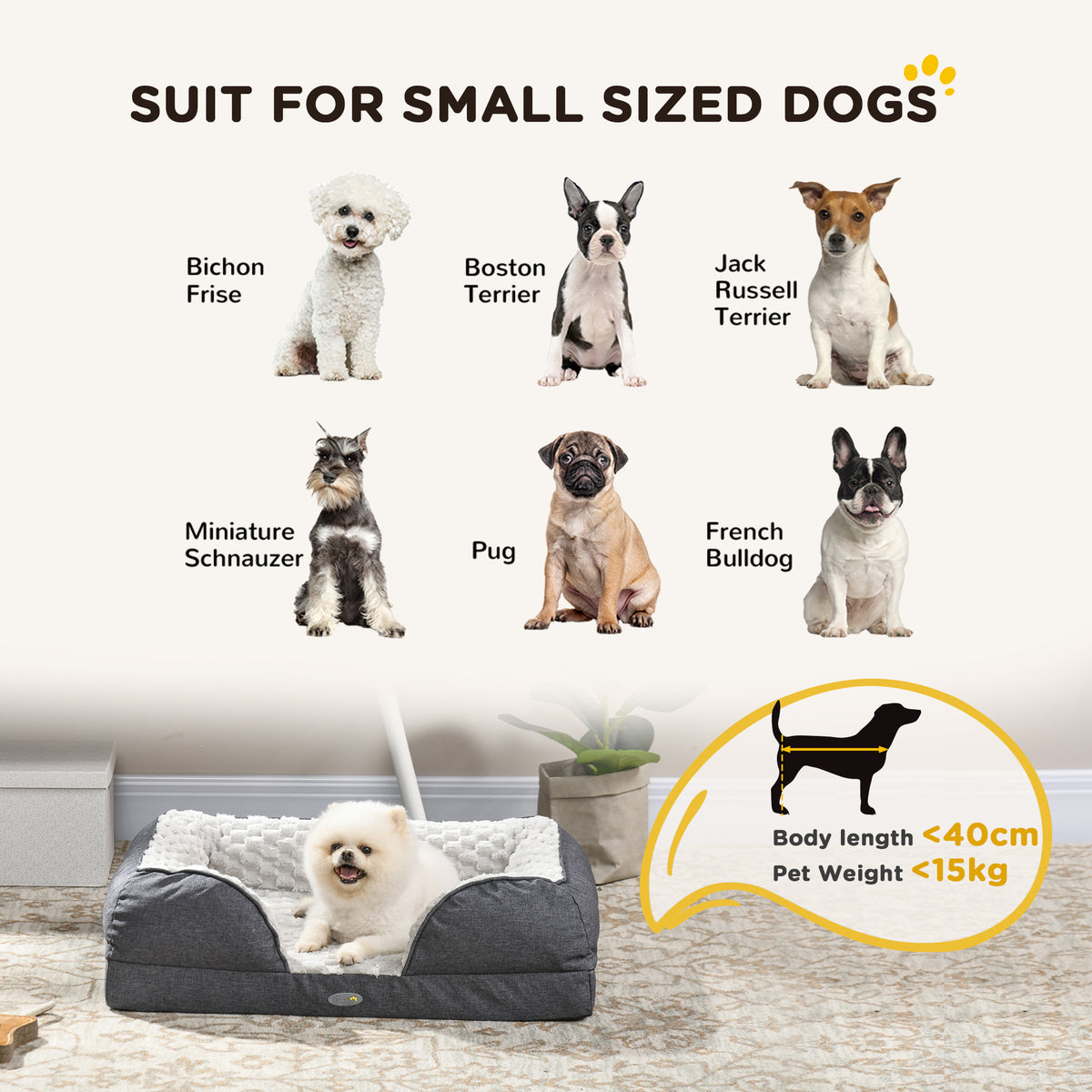 PawHut Cushioned Dog Bed – Charcoal, 70 × 50cm – product view 4