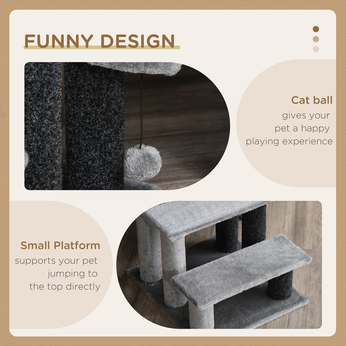 PawHut Three-Step Cat Ladder with Scratch Posts – product view 5