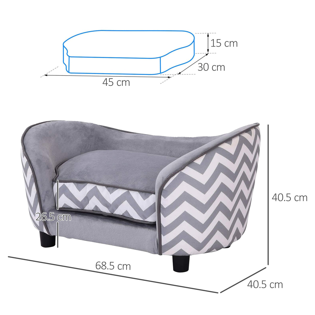 PawHut Plush Pet Sofa – Grey, XS – product view 3