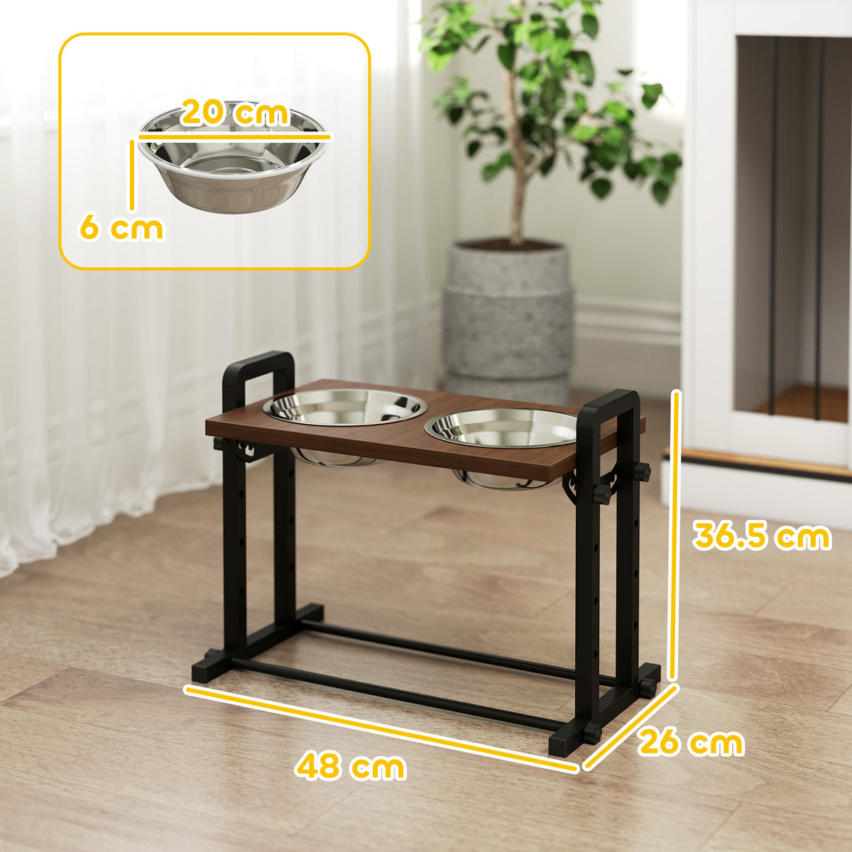 PawHut Adjustable Raised Dog Bowls – Four Heights – product view 3