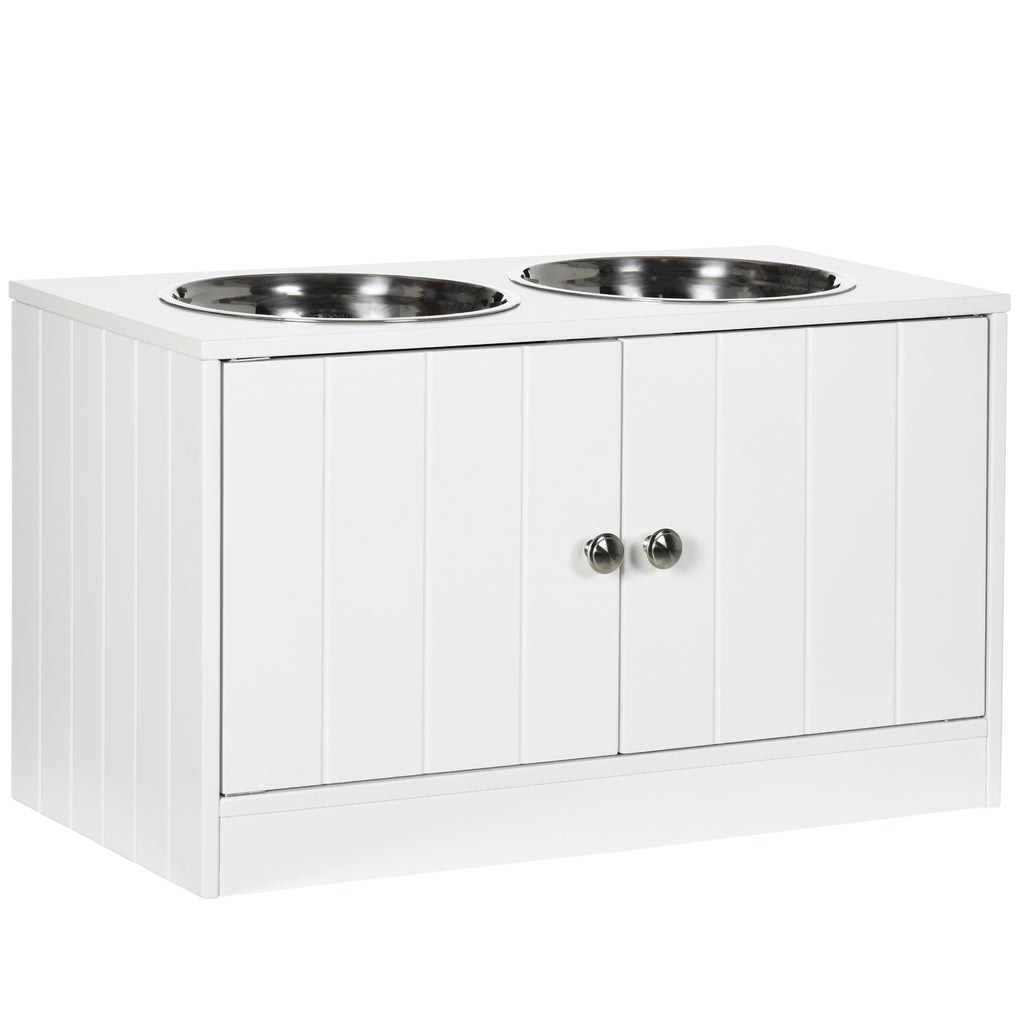 PawHut Raised Dog Feeder with Storage – White – product view 1