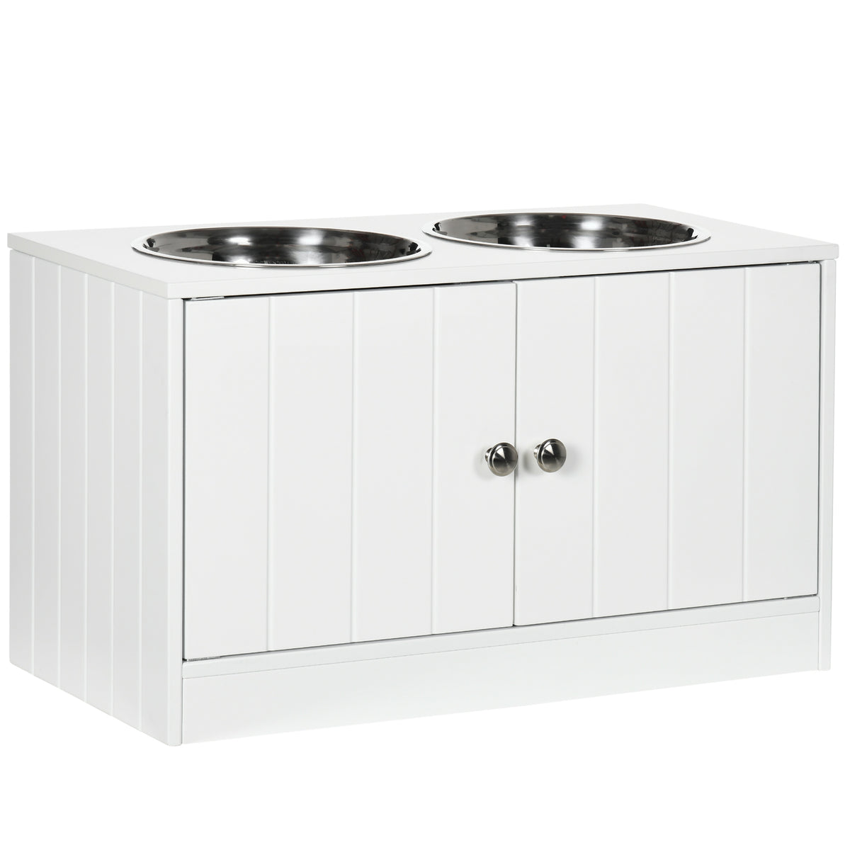 PawHut Raised Dog Feeder with Storage – White – product view 1