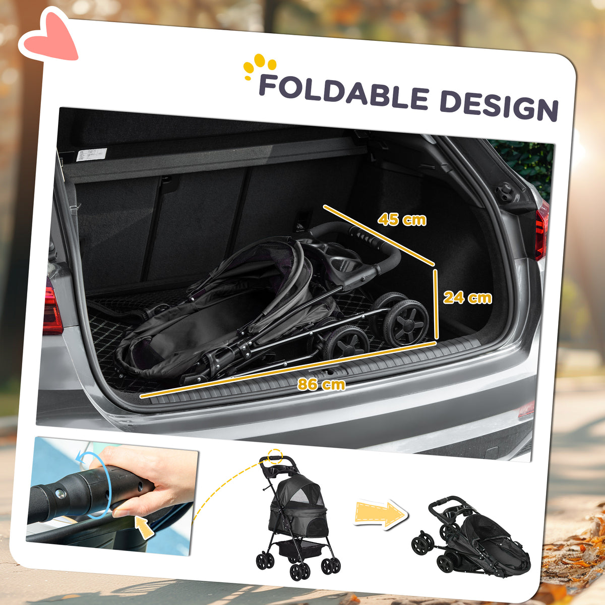 PawHut folding pet stroller black – image 4