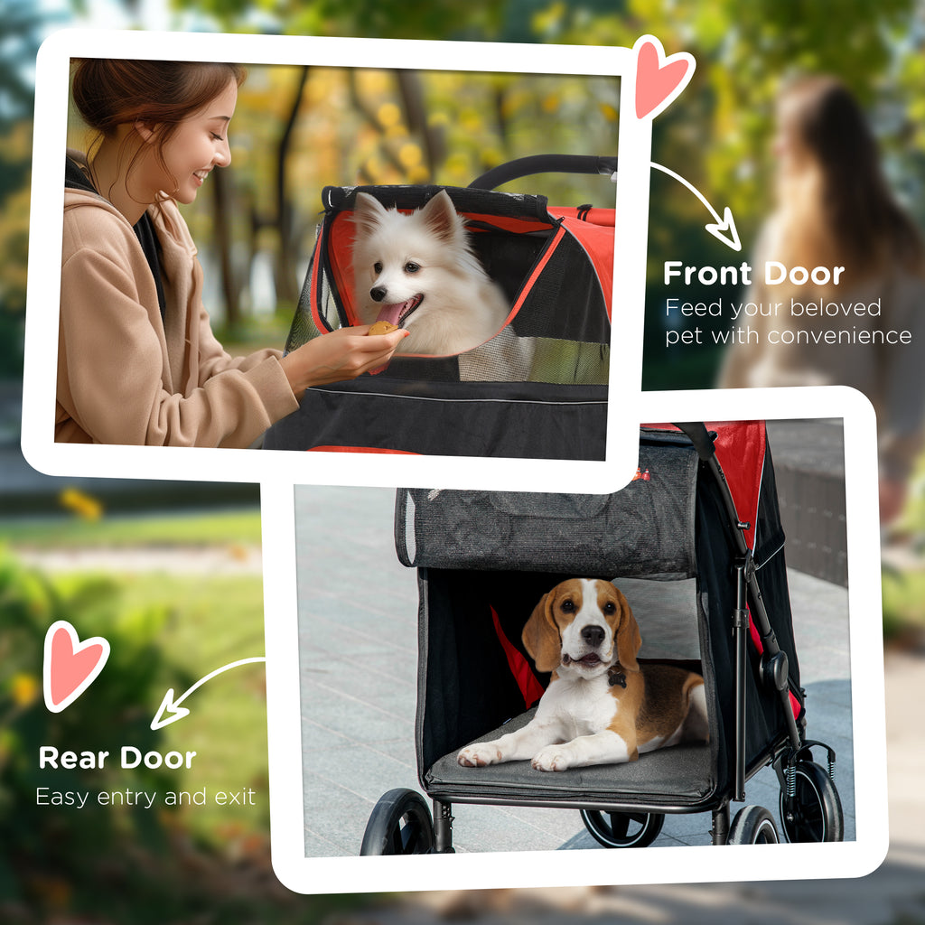 Folding dog stroller – red – image 1
