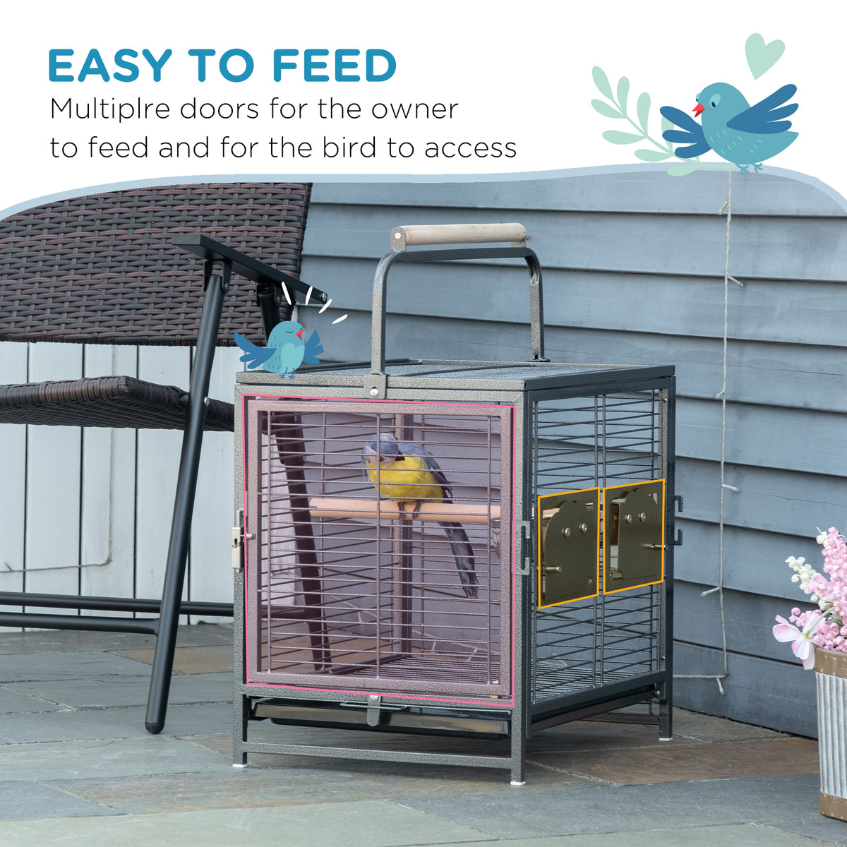 PawHut Bird Travel Cage with Bowls & Perches – product view 5