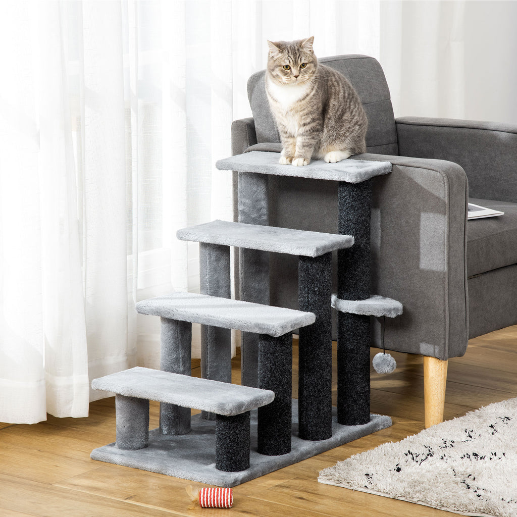 PawHut Four-Step Cat Ladder with Scratch Posts – product view 2