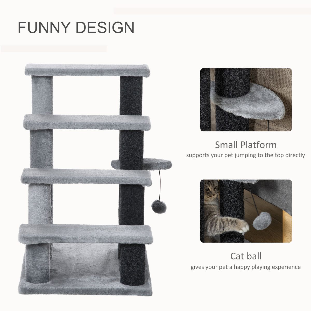 PawHut Four-Step Cat Ladder with Scratch Posts – product view 5