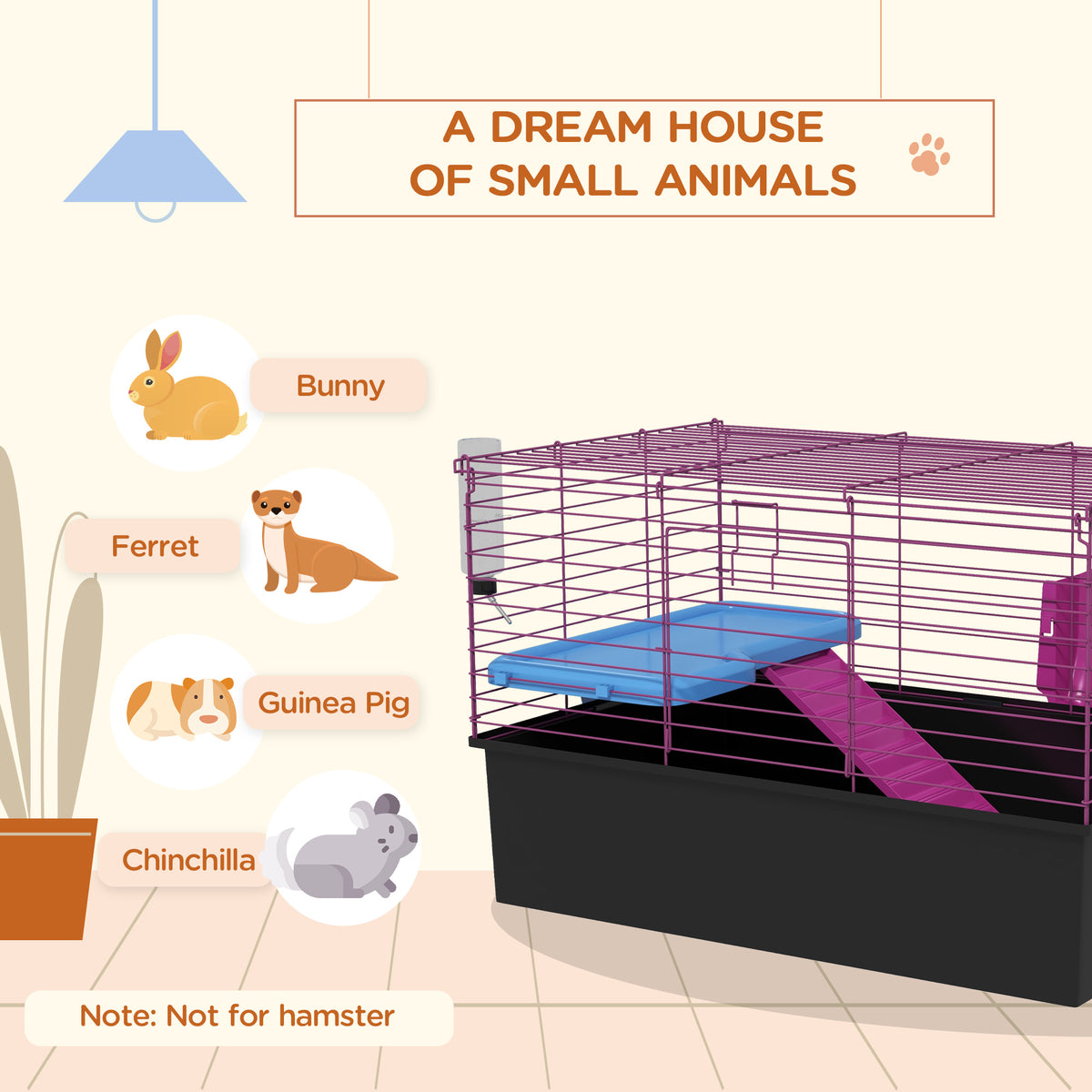 PawHut Small Animal Cage with Ramp – 71cm – product view 4